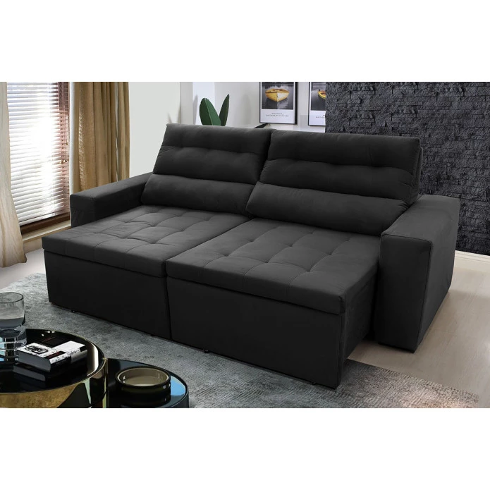 Sofá Retrátil Reclinável Arizona Suede Velut Molas no Assento - King House