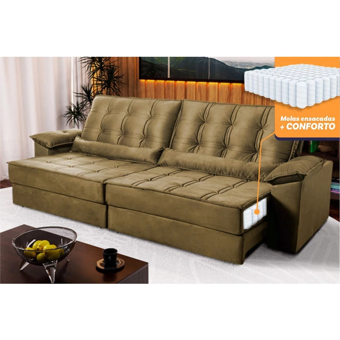 Sofá Retrátil Reclinável Ascari Suede Velut molas Ensacadas - King House