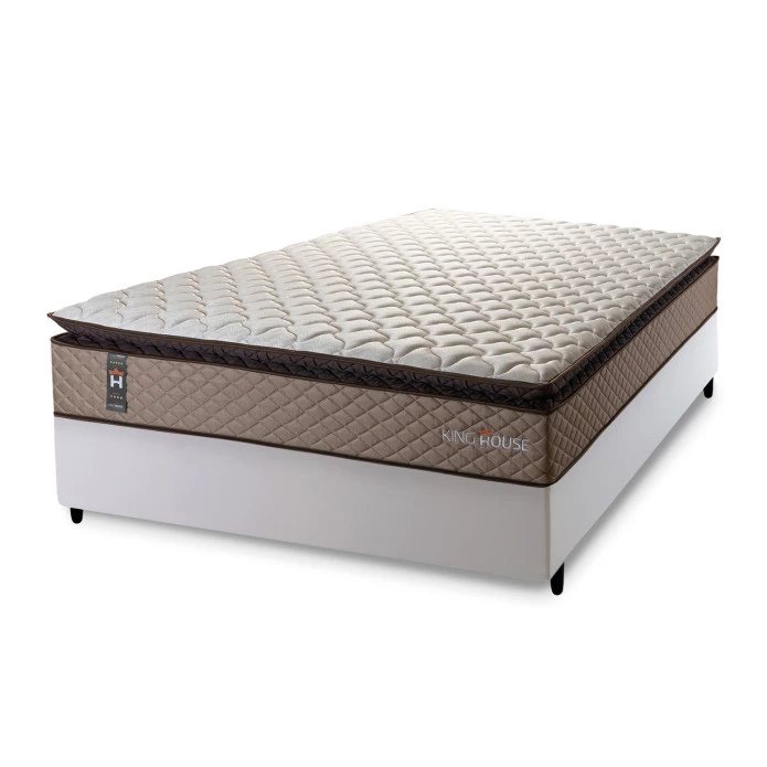 Conjunto Cama Box Espuma Atlanta Bege Casal 138x188x62