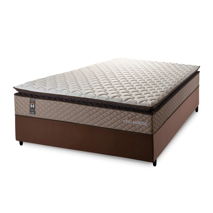 Conjunto Cama Box Espuma Atlanta Bege Casal 138x188x62