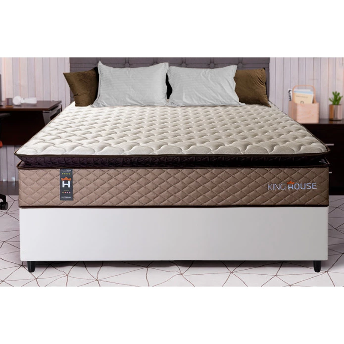 Conjunto Cama Box Espuma Atlanta Bege Casal 138x188x62
