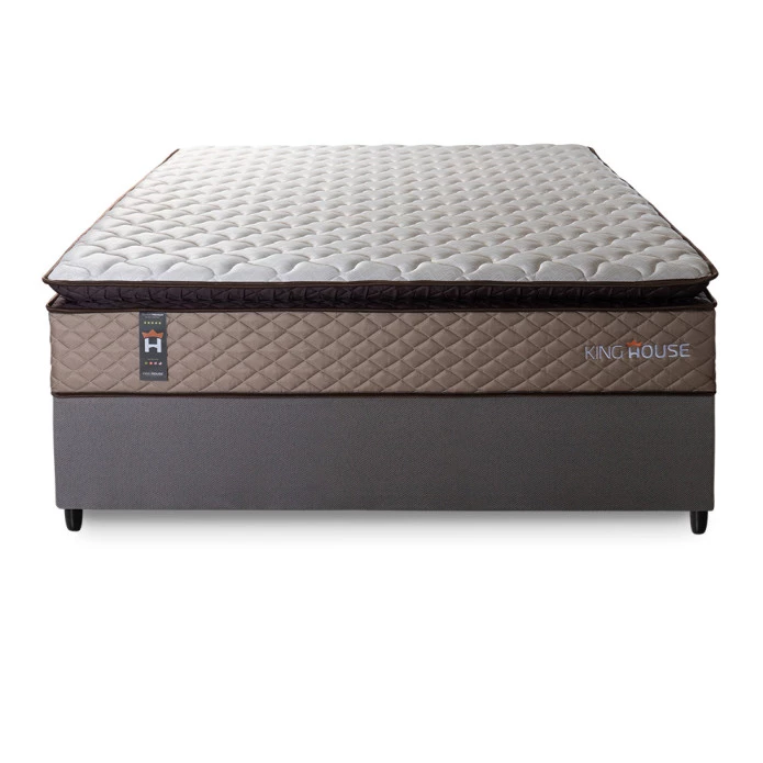 Conjunto Cama Box Espuma Atlanta Bege Casal 138x188x62