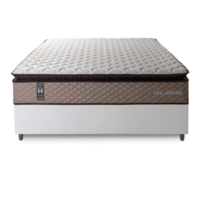 Conjunto Cama Box Espuma Atlanta Bege Casal 138x188x62