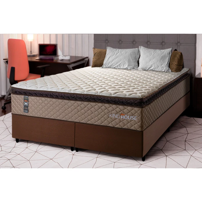 Conjunto Cama Box Espuma Atlanta Bege King 193x203x62
