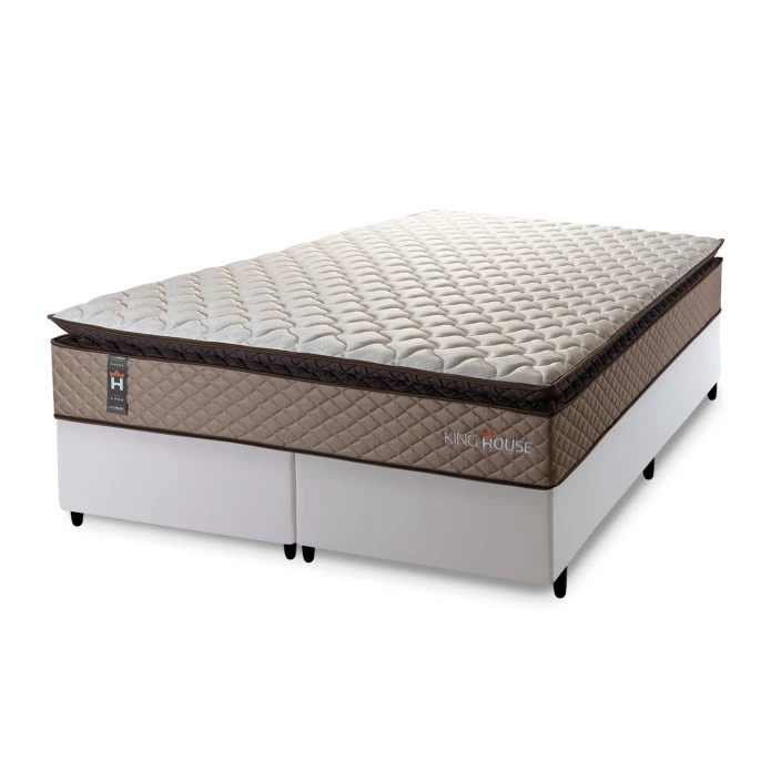 Conjunto Cama Box Espuma Atlanta Bege Queen 158x198x62