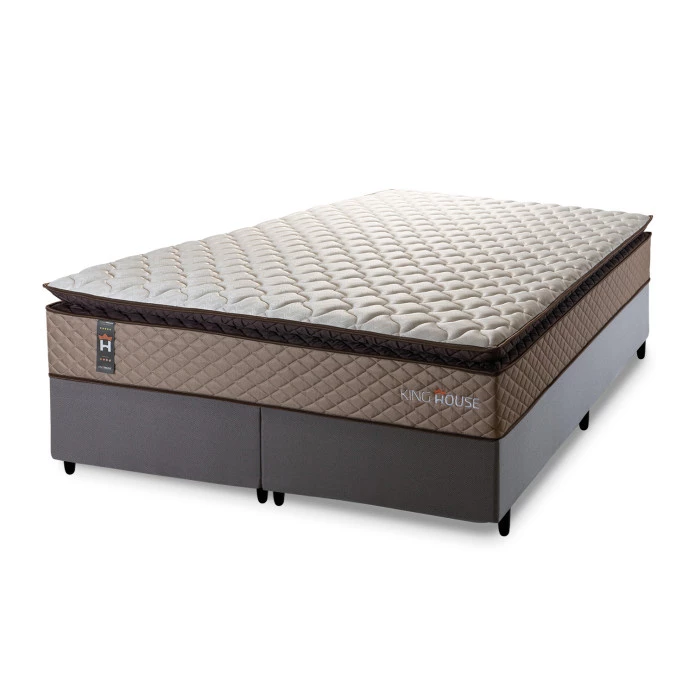 Conjunto Cama Box Espuma Atlanta Bege King 193x203x62