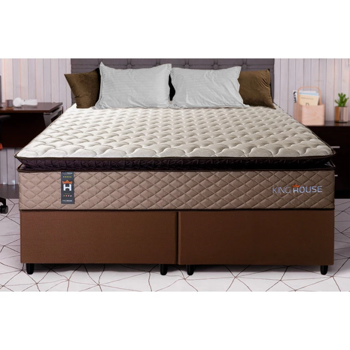 Conjunto Cama Box Espuma Atlanta Bege King 193x203x62