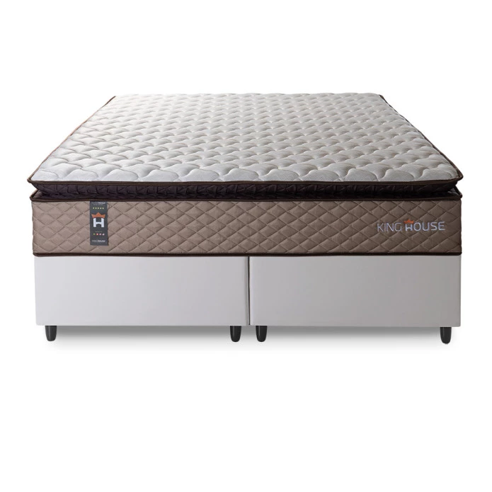 Conjunto Cama Box Espuma Atlanta Bege Queen 158x198x62