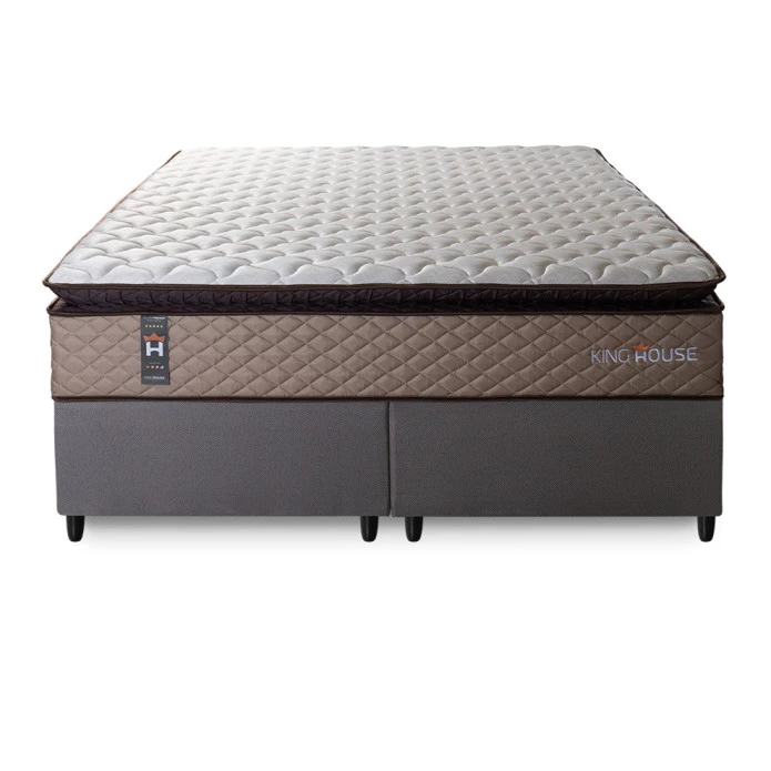 Conjunto Cama Box Espuma Atlanta Bege King 193x203x62