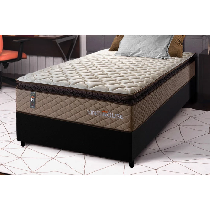 Conjunto Cama Box Espuma Atlanta Bege Solteiro 88x188x62