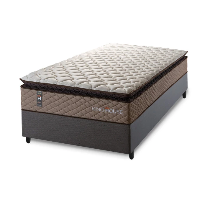 Conjunto Cama Box Espuma Atlanta Bege Solteiro 88x188x62