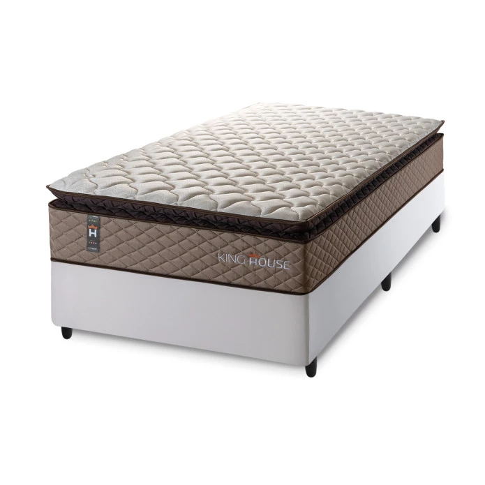 Conjunto Cama Box Espuma Atlanta Bege Solteiro 96x203x62