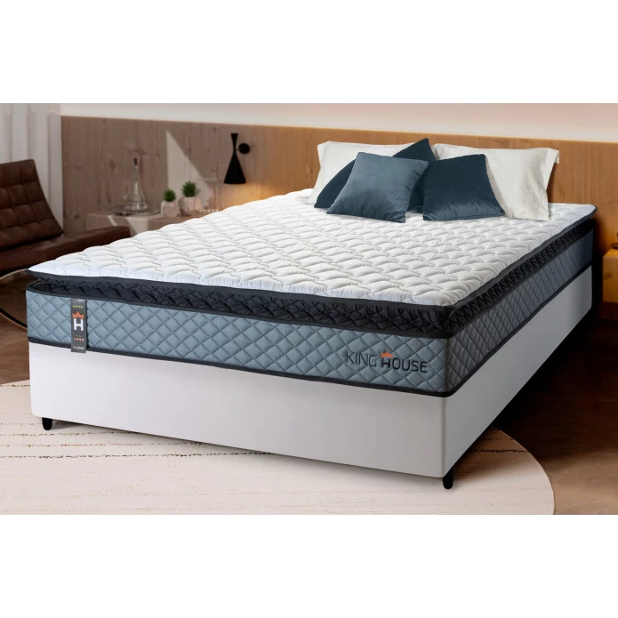 Conjunto Cama Box Espuma Chicago Cinza - King house