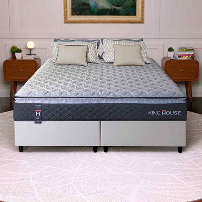 Conjunto Cama Box King Dakota Preto 193x203x57 Espuma D33
