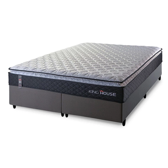Conjunto Cama Box Queen Dakota Preto 158x198x57 Espuma D33