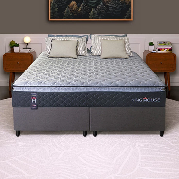 Conjunto Cama Box Queen Dakota Preto 158x198x57 Espuma D33