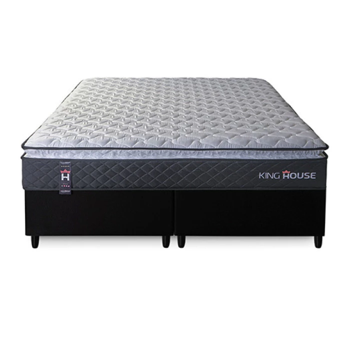 Conjunto Cama Box Queen Dakota Preto 158x198x57 Espuma D33