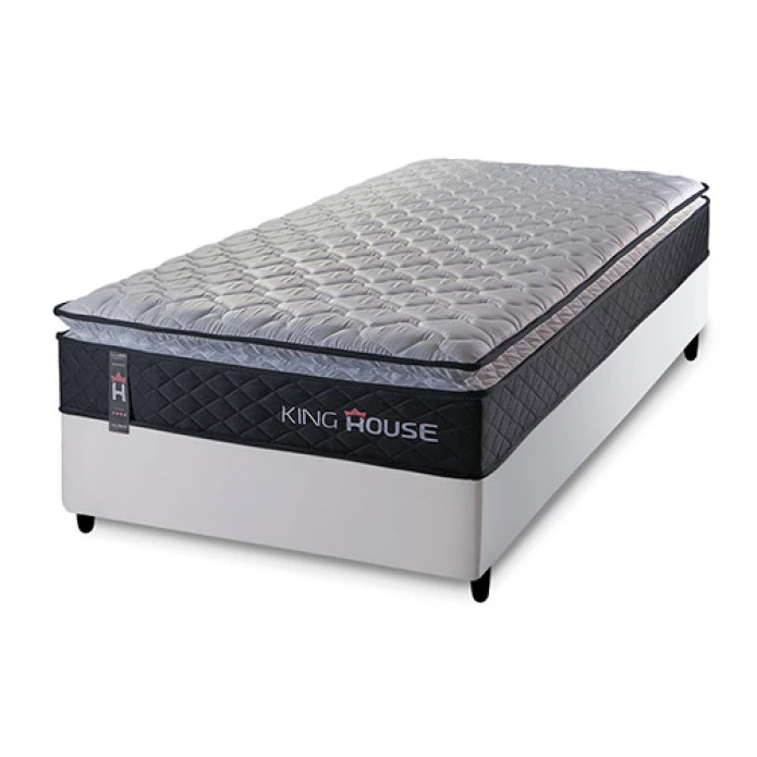 Conjunto Cama Box Solteiro Dakota Preto 96x203x57 Espuma D33