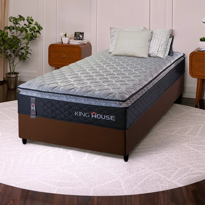 Conjunto Cama Box Solteiro Dakota Preto 88x188x57 Espuma D33