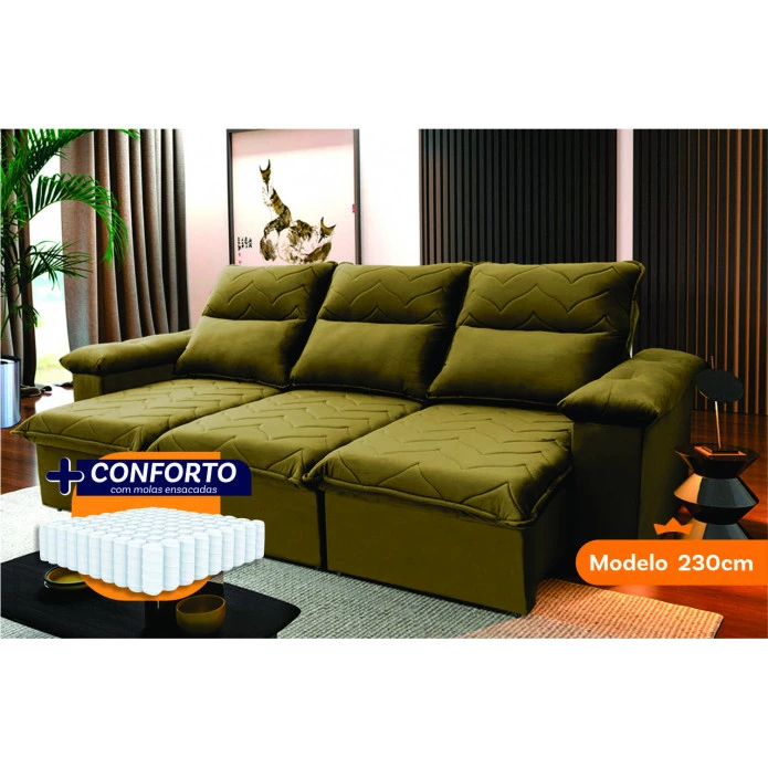 Sofá Retrátil Reclinável Paris Suede Velut Molas Ensacadas - King House