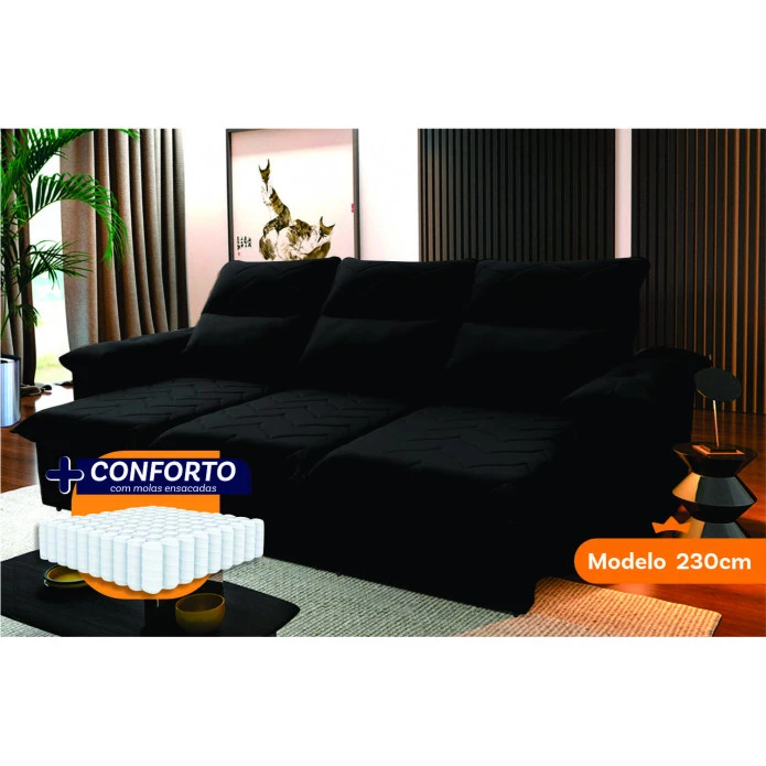 Sofá Retrátil Reclinável Paris Suede Velut Molas Ensacadas - King House