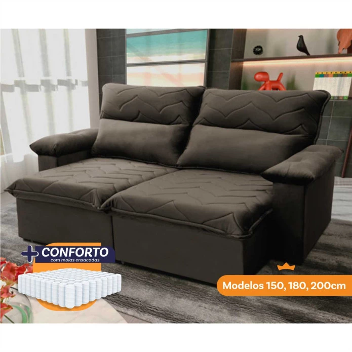 Sofá Retrátil Reclinável Paris Suede Velut Molas Ensacadas - King House