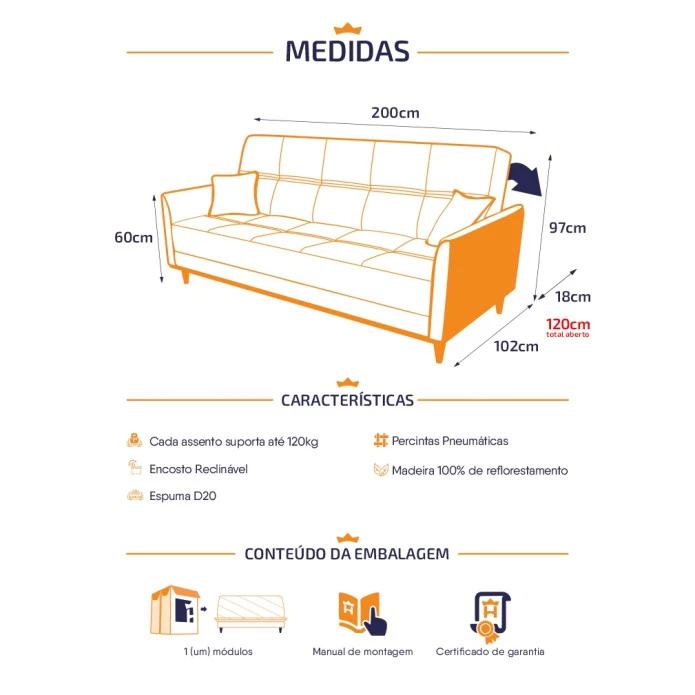  Sofá Cama Sérvia 2,00m Bege Bouclê - King House
