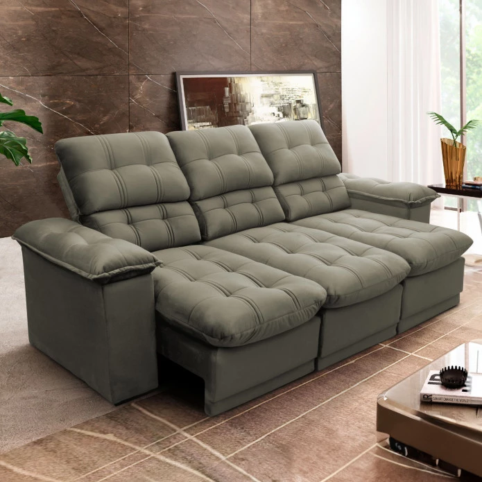 Sofá Retrátil Reclinável Atenas 2,30m Suede Molas no Assento - King House