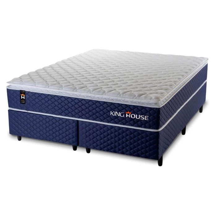 Conjunto Cama Box King Size Lagras 193x203x66 Azul Molas Ensacadas 