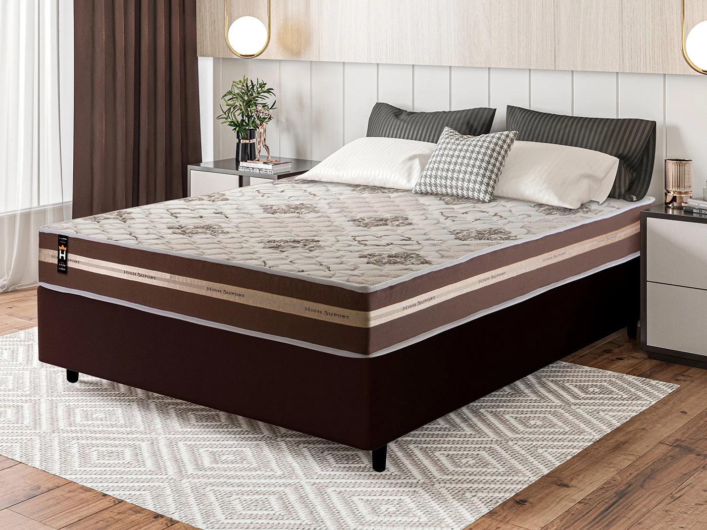 Conjunto Cama Box Espuma Chicago Marrom Casal 138x188x57