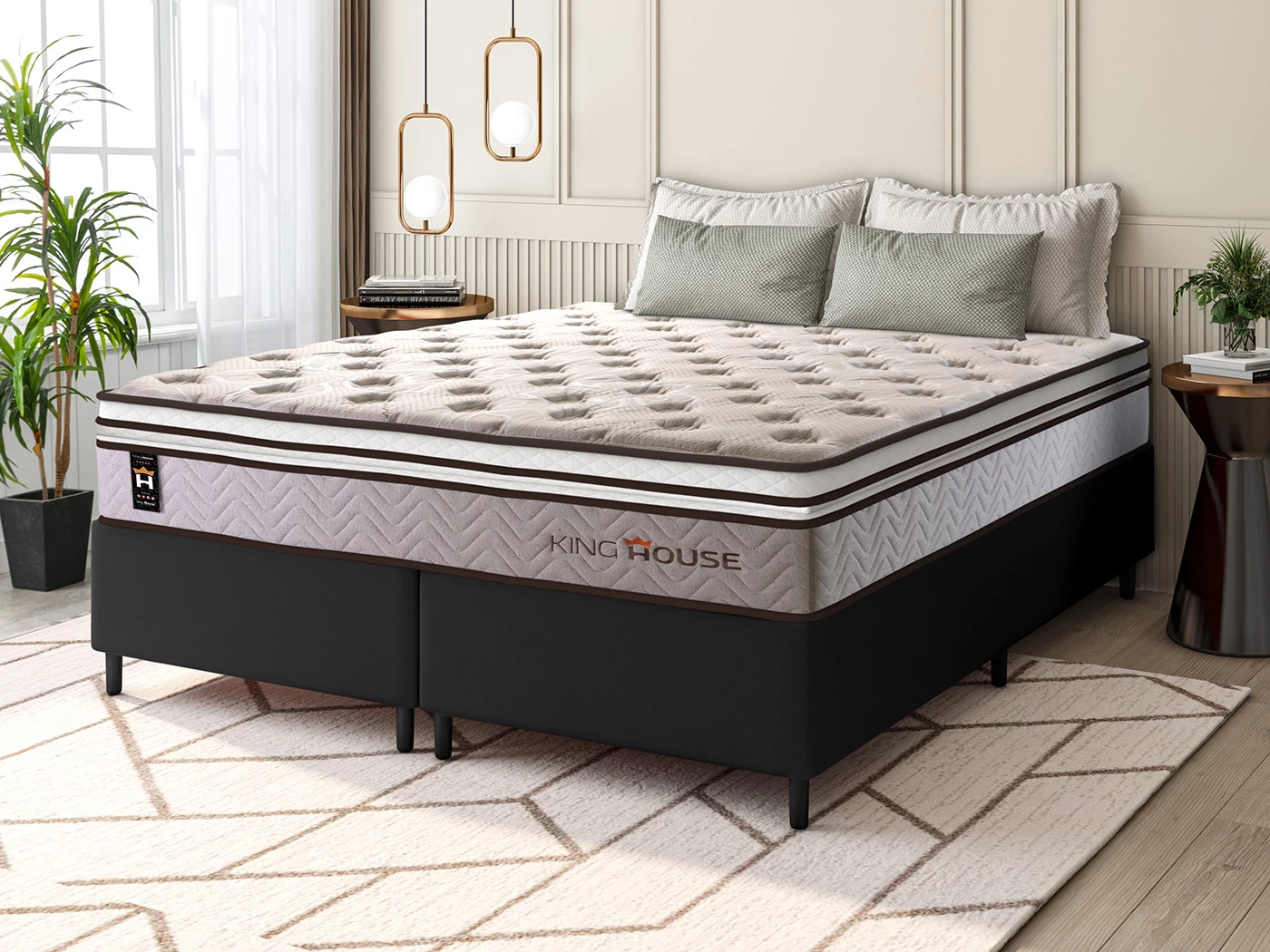 Conjunto Cama Box Molas Ensacadas Liverpool Bege Queen 158x198x73