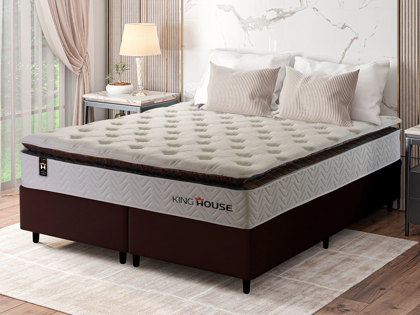 Conjunto Cama Box Molas Ensacadas New York Branco King 193x203x73