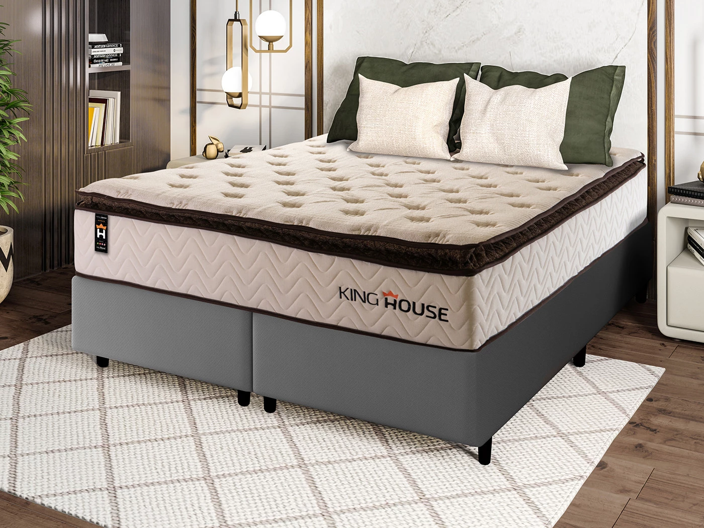 Conjunto Cama Box Molas Ensacadas Quartzo Marrom King 193x203x71