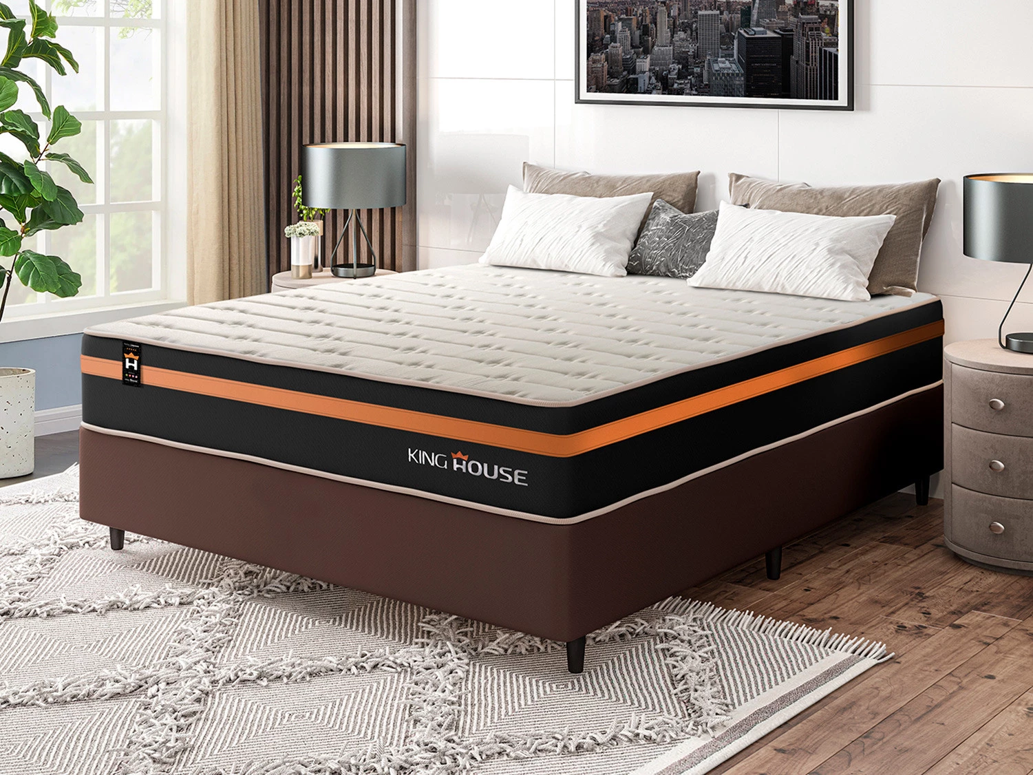 Conjunto Cama Box Molas Ensacadas Sirius Preto Casal 138x188x65