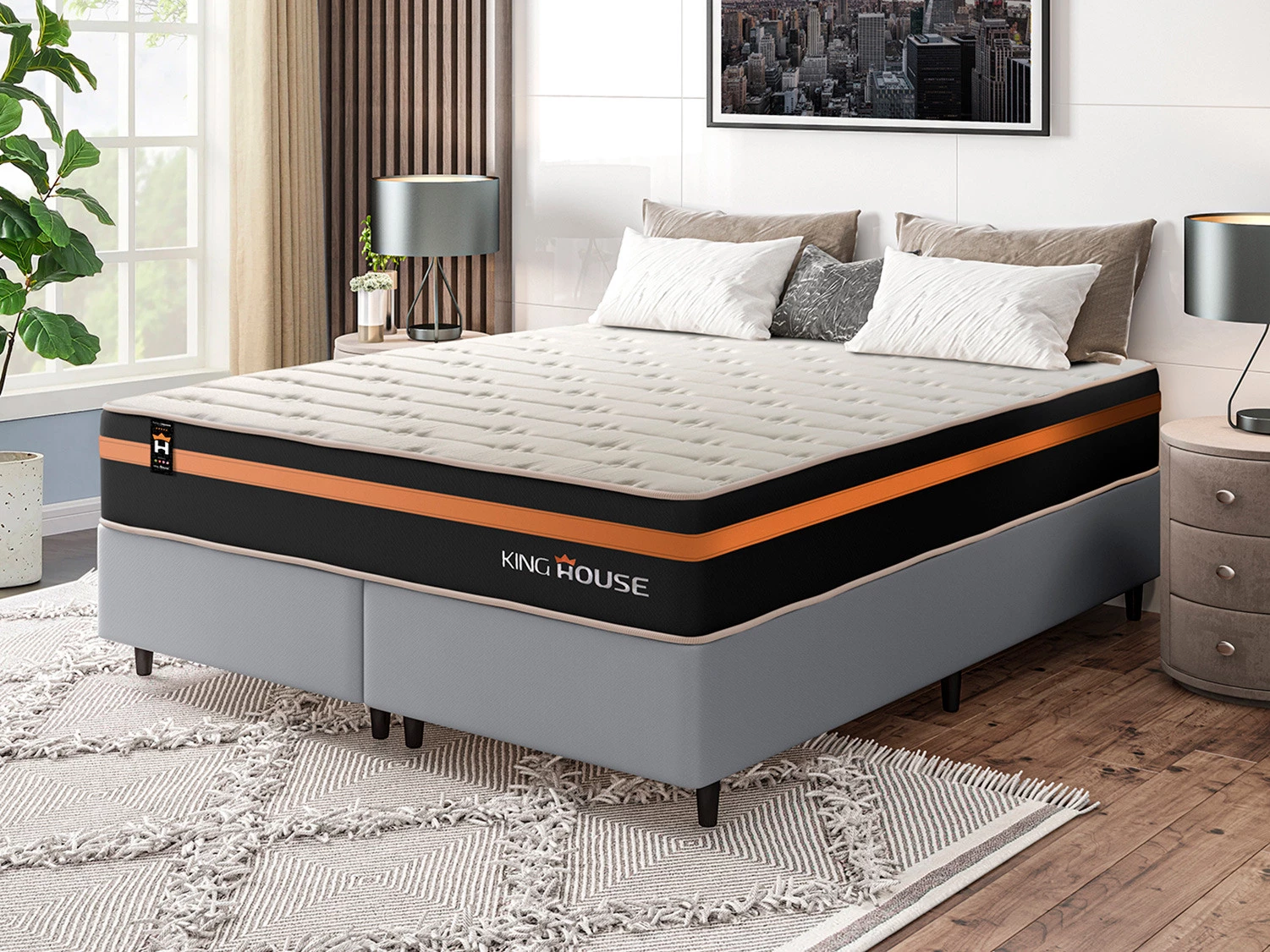 Conjunto Cama Box Molas Ensacadas Sirius Preto Queen 158x198x65