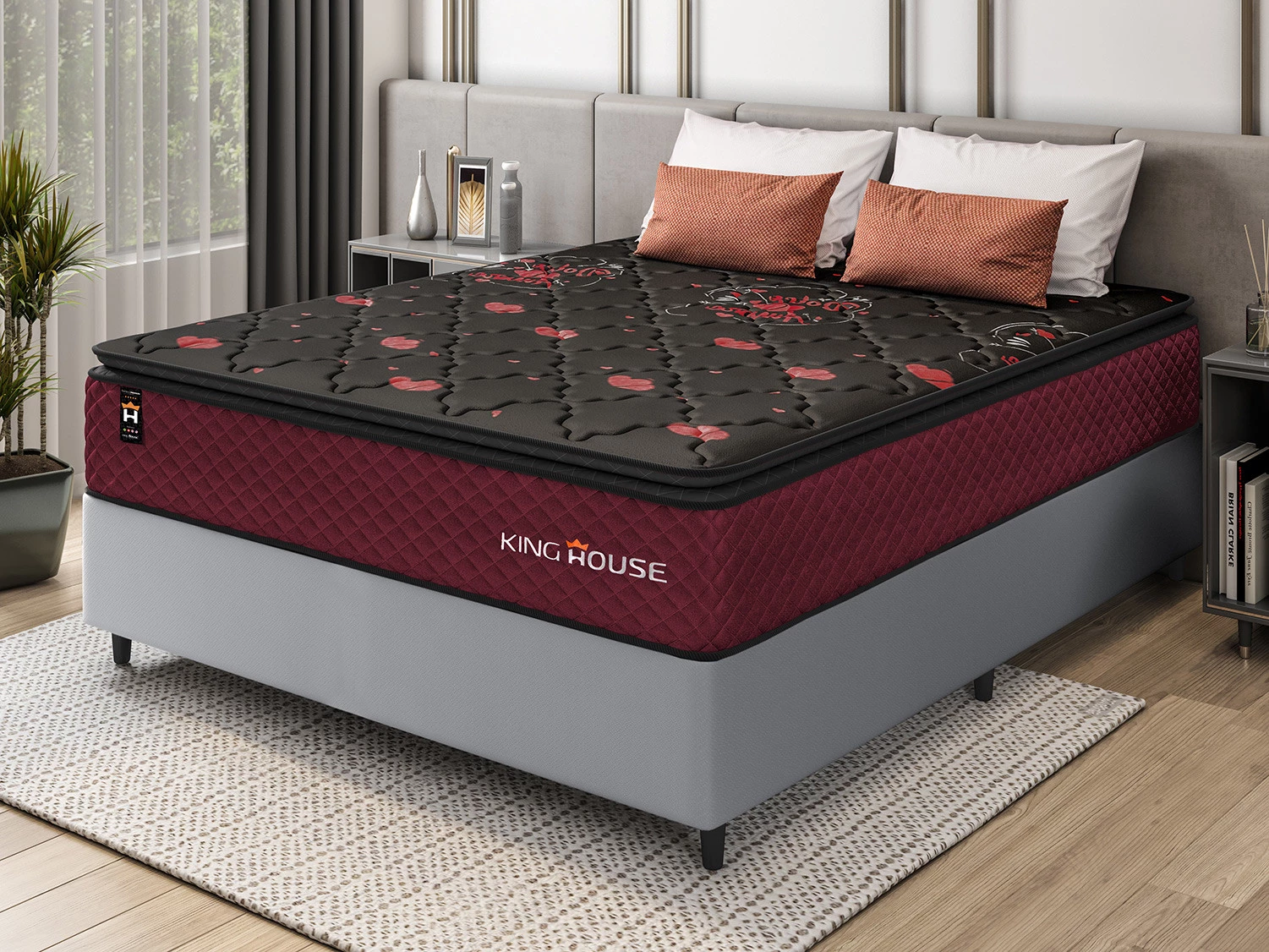 Conjunto Cama Box Molas Ensacadas Toronto Vermelho Casal 138x188x66