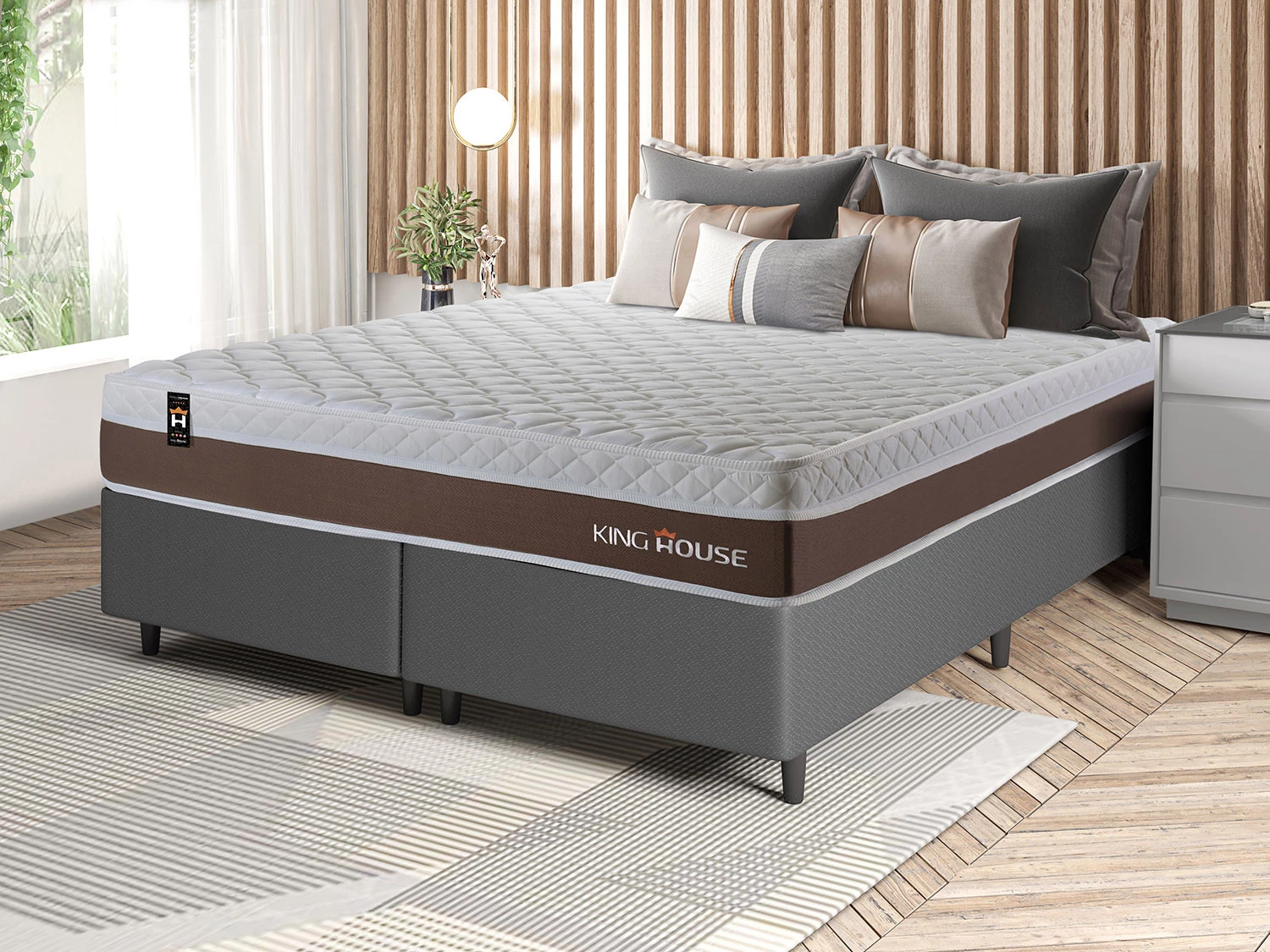 Conjunto Cama Box Molas Ensacadas Venice Marrom Queen 158x198x60