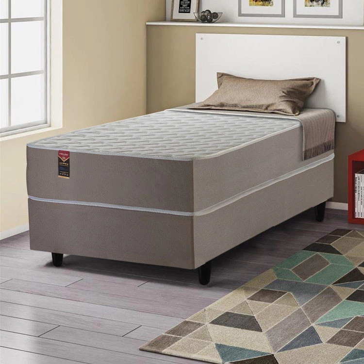 Conjunto Cama Box Solteiro Alpha Special 88x188x60 Bege Molas
