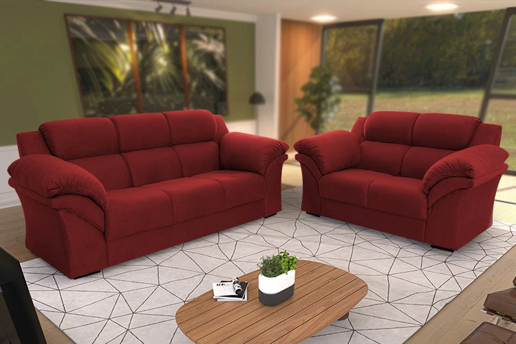 Conjunto Sofá Windsor Velut Vermelho 3 e 2 Lugares 2,04m e 1,59m