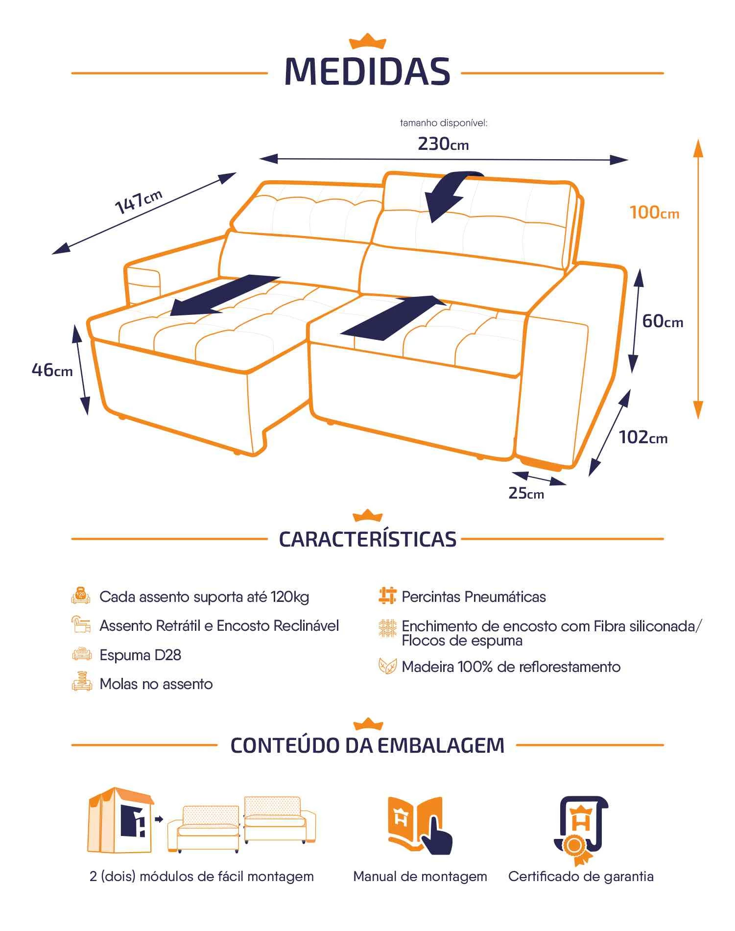 Sofá Retrátil Reclinável Arizona Suede Velut Molas no Assento - King House