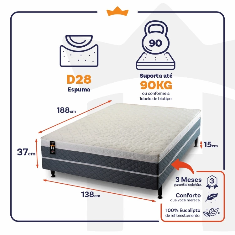 Conjugado Casal Dallas D28 Ortopédico 138x188x56 Cinza