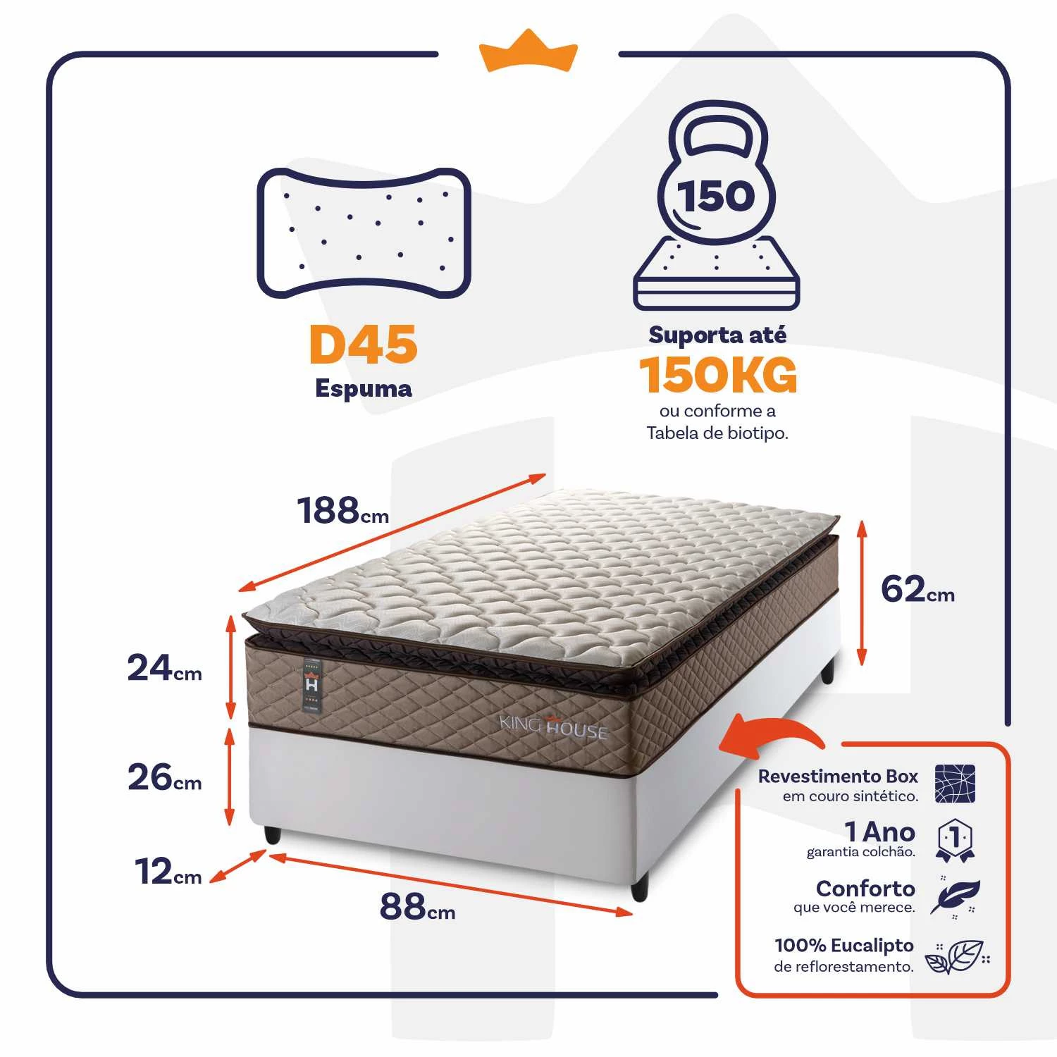 Conjunto Cama Box Espuma Atlanta Bege Solteiro 88x188x62