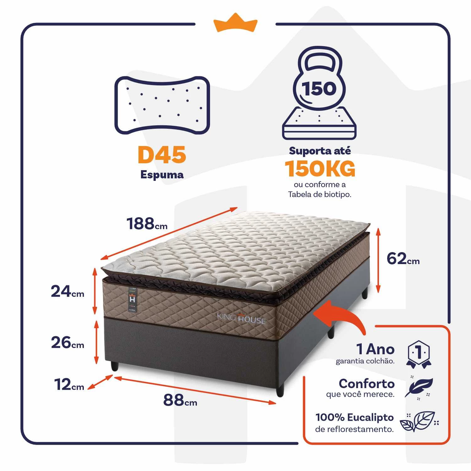 Conjunto Cama Box Espuma Atlanta Bege Solteiro 96x203x62