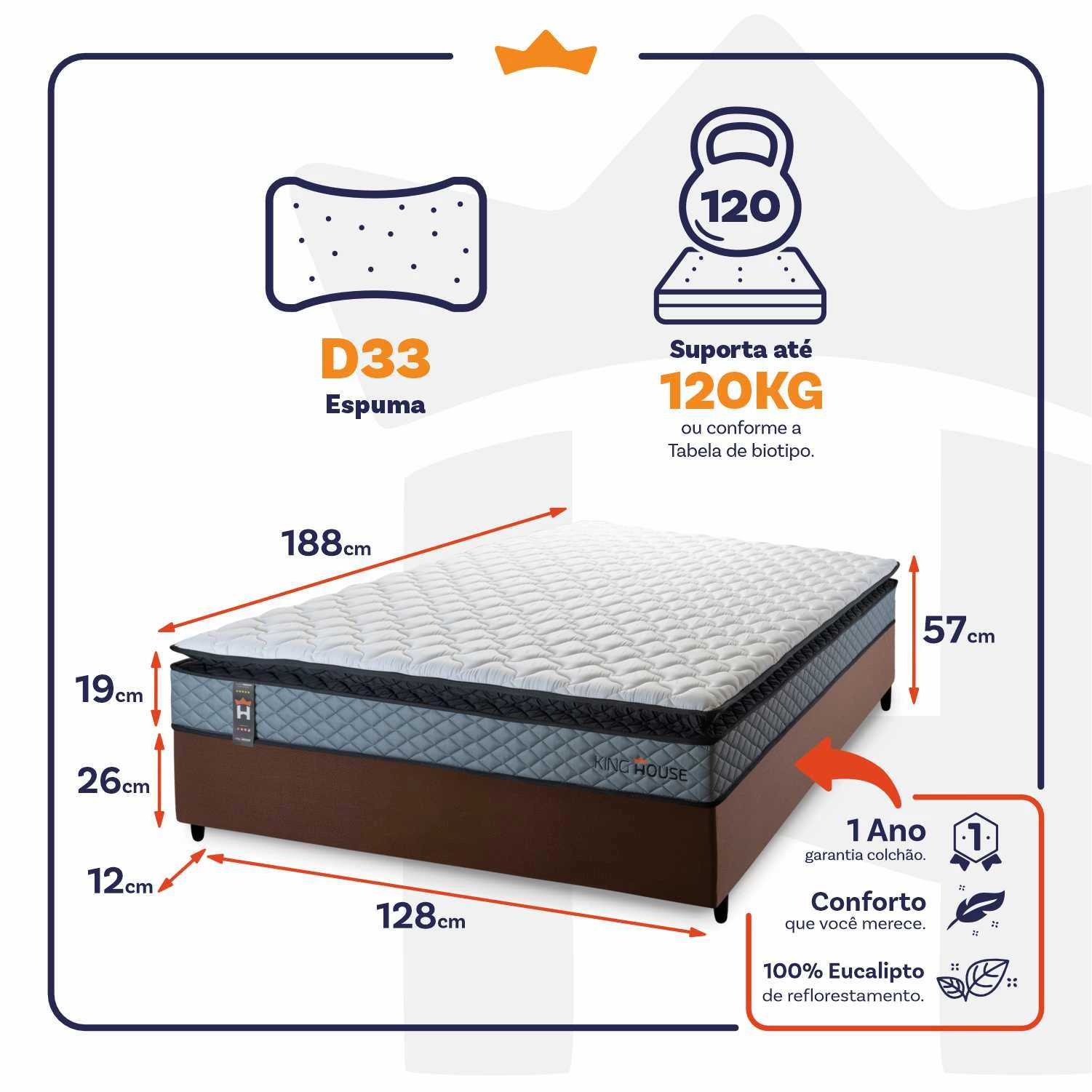 Conjunto Cama Box Espuma Chicago Cinza Viúva 128x188x57