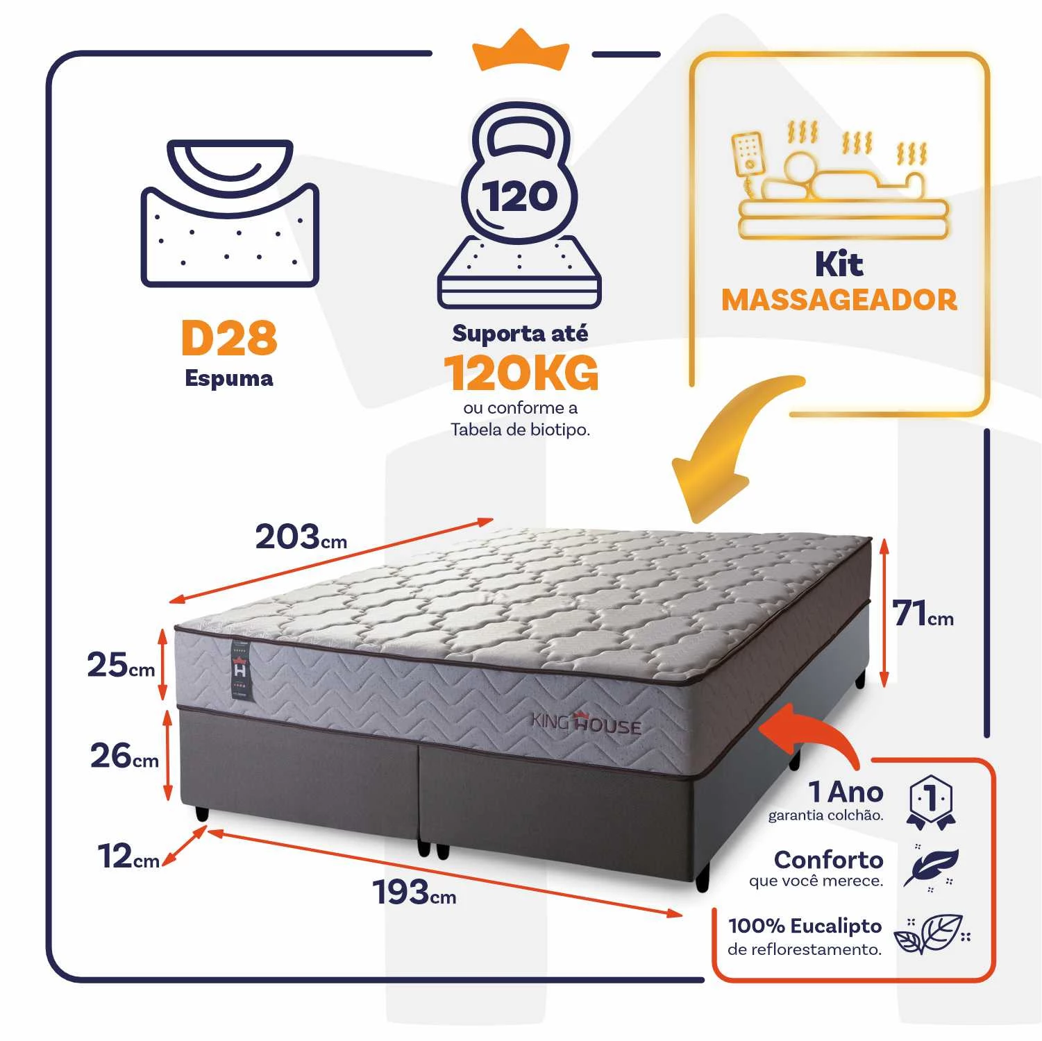 Conjunto Cama Box Magnético King Soft Relax Bege 193x203x63