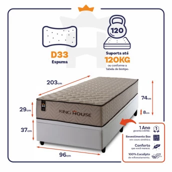 Conjunto Box Baú San Diego Bege 96x203x74 Espuma D33