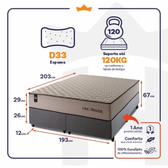 Conjunto Cama Box Espuma San Diego Bege King 193x203x67