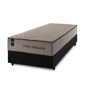 Conjunto Cama Box Espuma San Diego Bege Solteiro 88x188x67