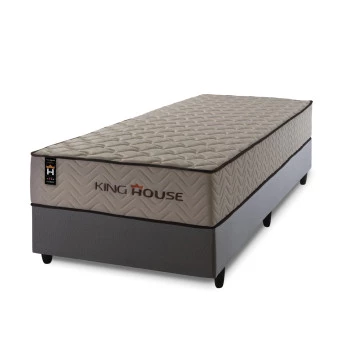 Conjunto Cama Box Espuma San Diego Bege Solteiro 96x203x67