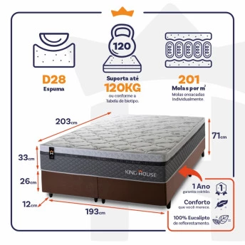 Conjunto Cama Box Molas Ensacadas Benton Cinza King 193x203x71